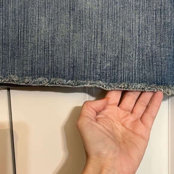 Vintage Y2K Ribbed Washed Denim Mini Skirt With Raw Hem Retro vintage preppy - Picture 5 of 7